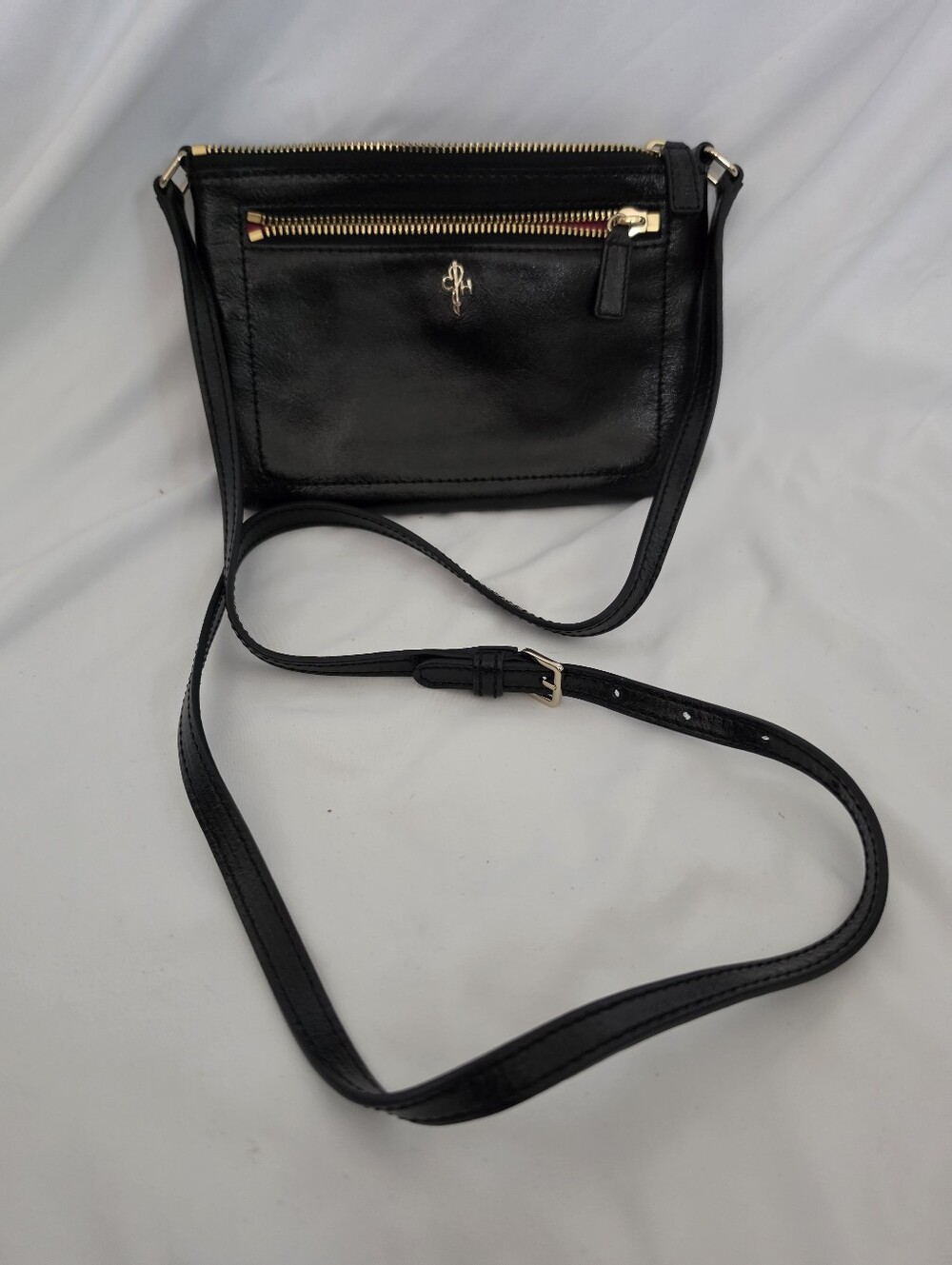Cole Haan Black Leather Crossbody Bag Gold Hardware